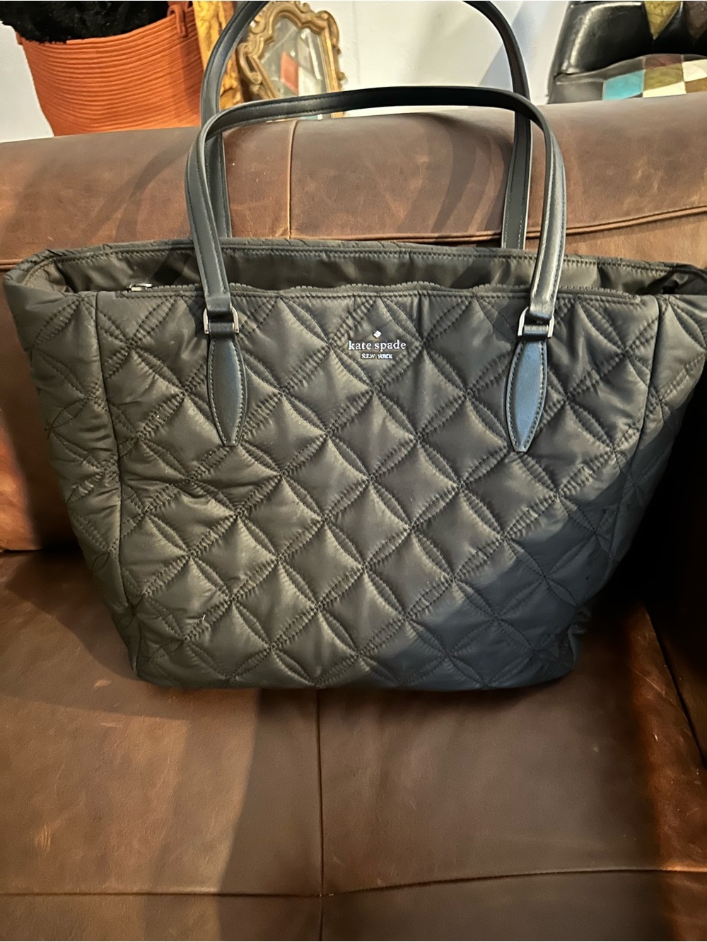 kate spade Black Quilted Tote with Top Handles